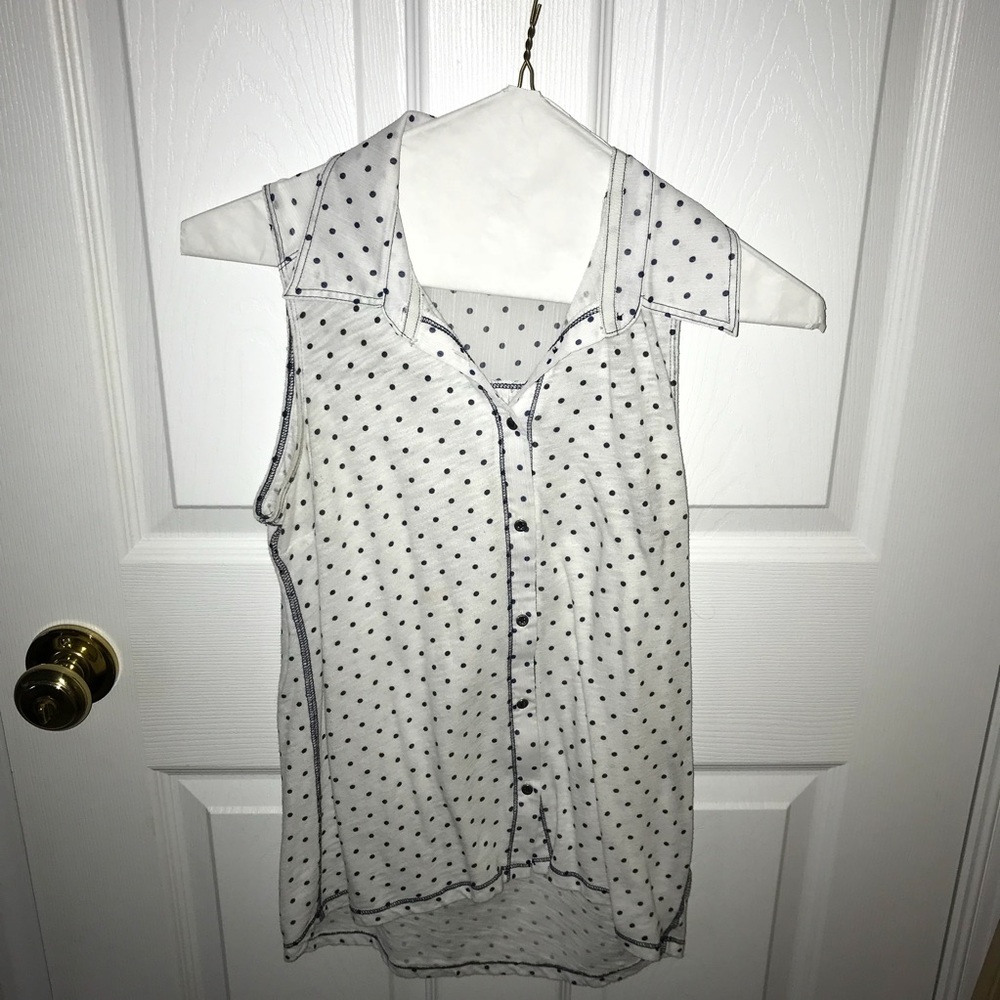 Aeropostale White Tank Top with Navy Polka-Dots